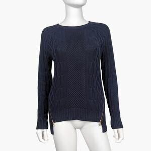 CABI Side-Zip Pullover Cable Knit Crewneck Sweater (Nazy | Size S)